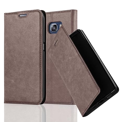 Cadorabo Hülle für Samsung Galaxy S6 Edge - Hülle in Kaffee BRAUN – Handyhülle mit Magnetverschluss, Standfunktion und Karten