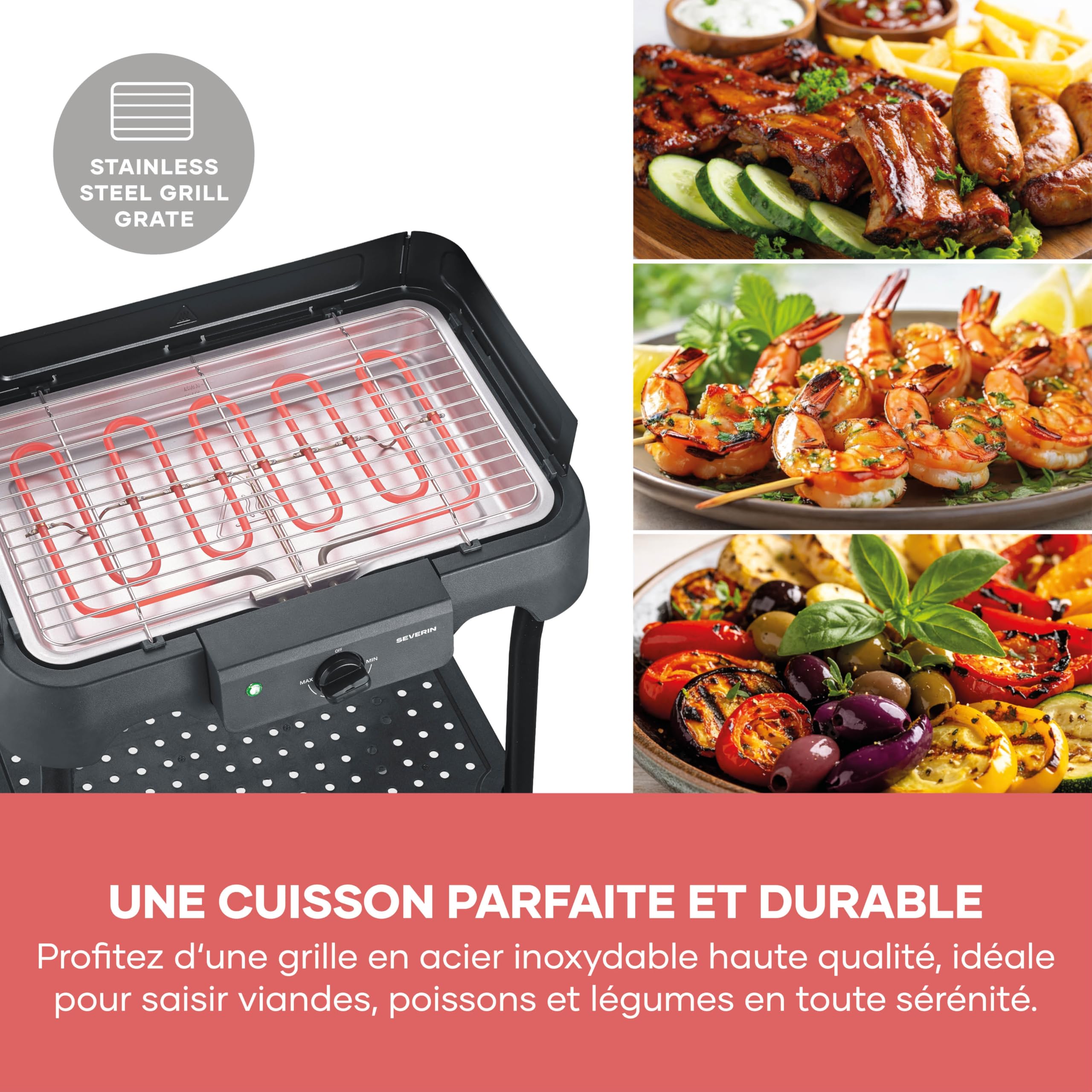 Barbecue Électrique Sur Pied, Grill de Table, Inox, Balcon, 2000W