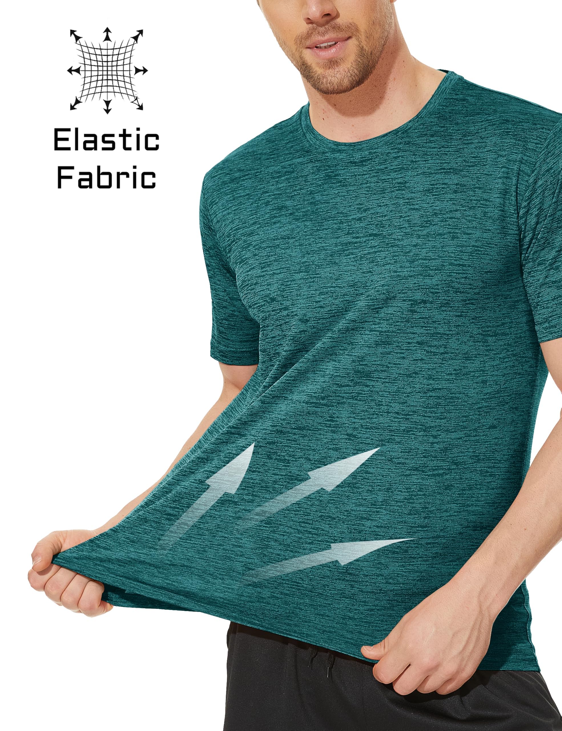 MAGCOMSEN Herren Meliert Sport T-Shirts Schnelltrocknend Funktionsshirts mit Reflektorstreifen Atmungsaktiv Wandershirt Leicht Trainingsshirt Ohne Etiketten Jadegrün XL 6