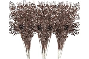 CRISTBEST 24 Pack Christmas Tree Ornaments - Artificial Flowers Glitter Berry Stems Christmas Floral Picks Branches for Xmas Tree Decorations Vase Filler Holiday Wedding Party Home Decor (Brown)