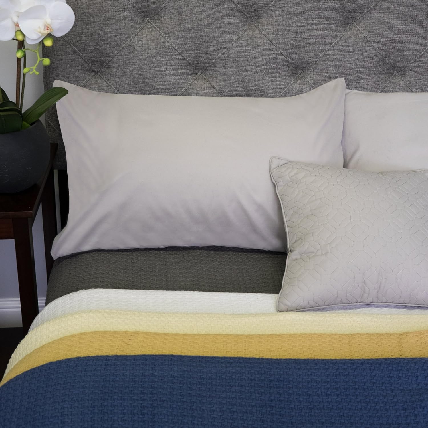 Sweet Home Collection 100% Fine Cotton Luxurious Basket Weave Blanket, Dark Gray: Home & Kitchen