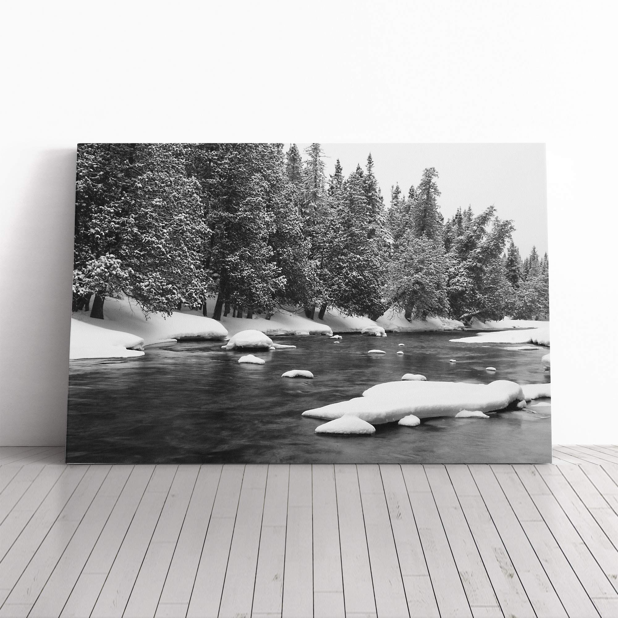 Landscape Frozen Forest and Lake Canvas Print | Gallery Wrapped 30mm Frame Wall Art | 20x14 inches | Ready to Hang | Modern Landscape Picture | Living Room Bedroom Lounge Office