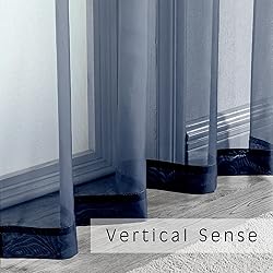 OVZME Navy Blue Sheer Curtains 2 Panels with Dual