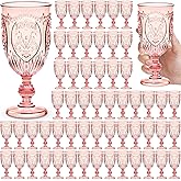 Wiwiqing 60 Pack Plastic Goblets 10oz Upgrade Vintage Water Goblet Plastic Wine Glasses Colored Retro Embossed Glassware for Party Wine Bar Juice Baby Shower Wedding Reception Grand (Pink)