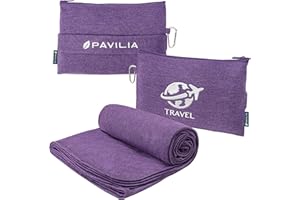 PAVILIA Travel Blanket Compact, Airplane Packable Bag, Soft Fleece Portable Throw Pillow Combo Set, Plane Flight Car Trips Essentials Gift Accessories, Luggage Backpack Clip, Purple, 65 x 40 Inch