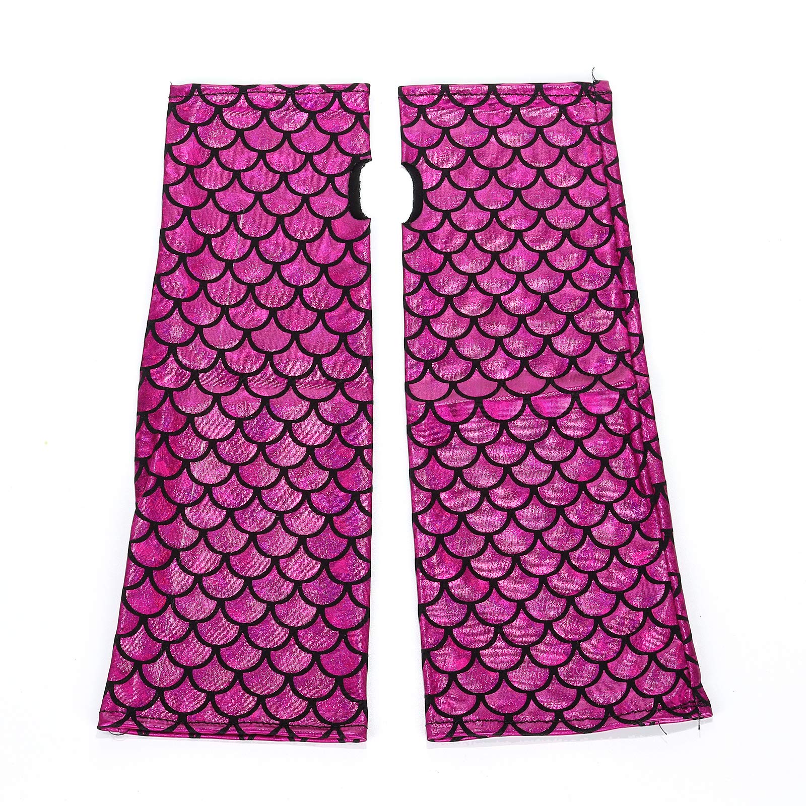 RUNHENG Women's Shimmery Mermaid Gloves Fish Scale Fingerless Long Gloves Elbow Length Halloween Carnival Masquerade (Purple)