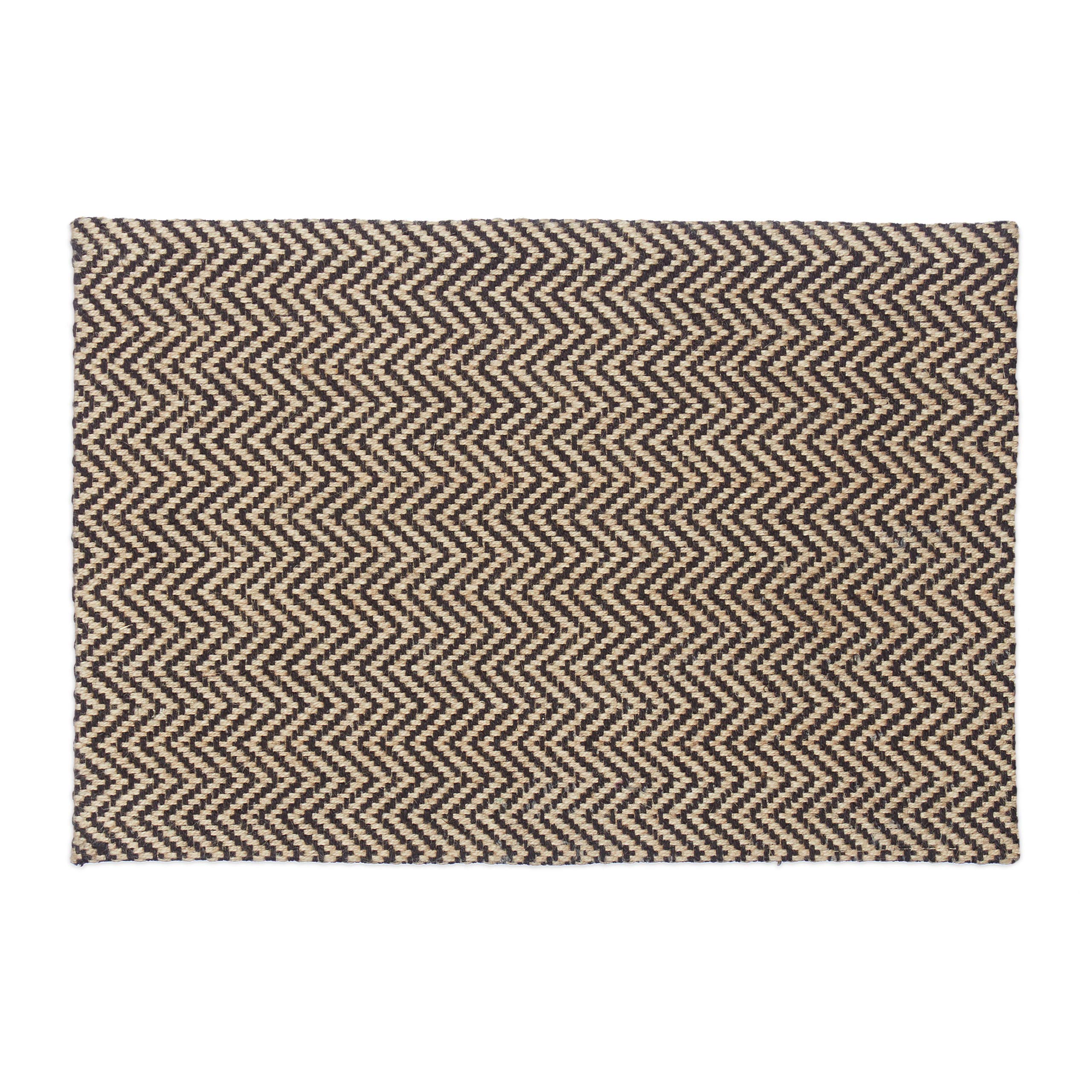Relaxdays Zigzag Doormat, Jute Door Mat, Handmade Outdoors Dirt Catcher, 40x60 cm, Natural/Black