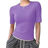 YUCOLEN Womens Tops Dressy Casual Crew Neck Short Sleeve T Shirts Elbow Length Going Out Tops