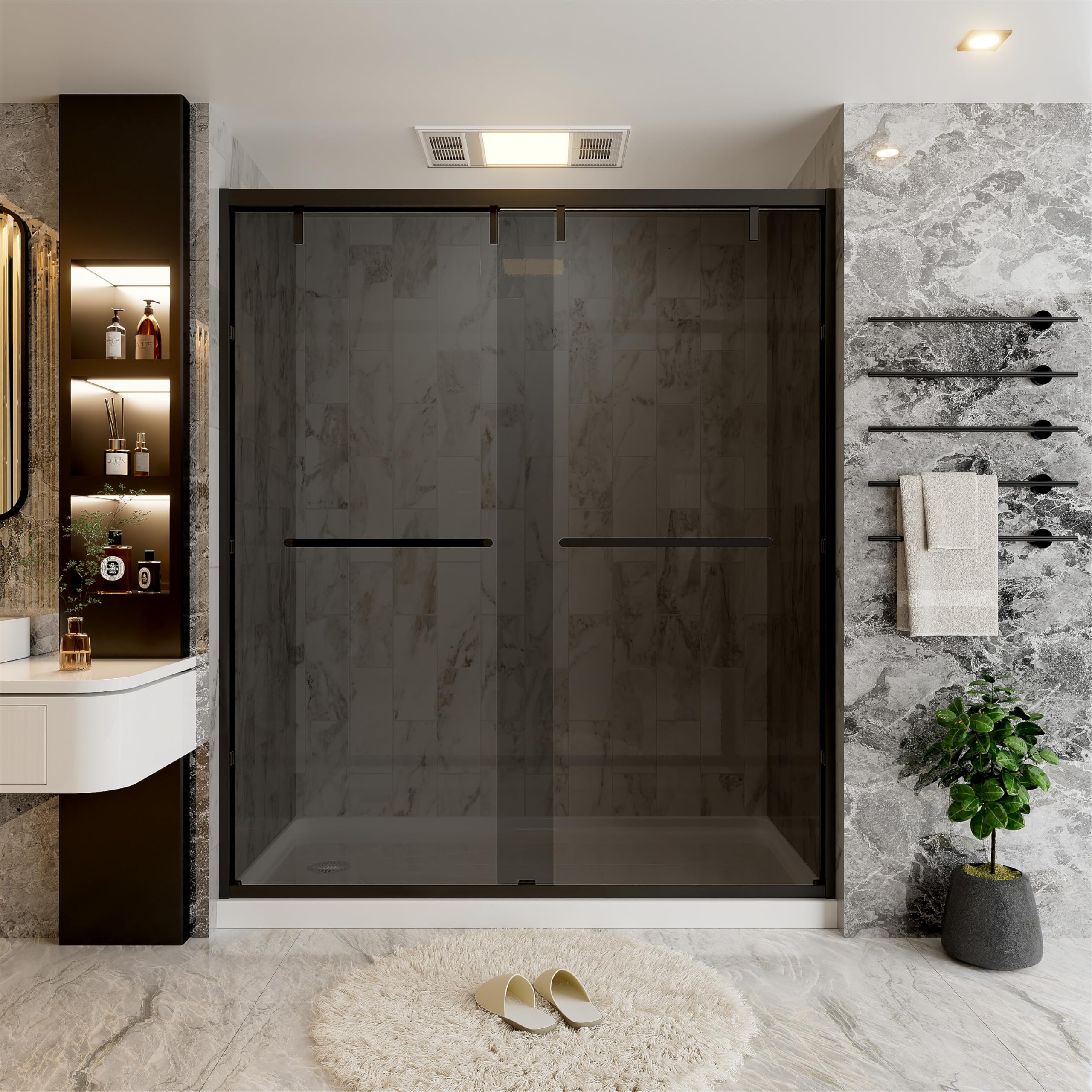 62-66" W x 76" H Semi-Frameless Double Sliding