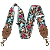 Nefelibata Purse Strap-2"Crazy Horse Leather Bag Strap Adjustable Replacement,Retro Jacquard Embroidery Crossbody Straps