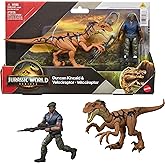 Mattel Jurassic World Rebirth Human & Dinosaur Figure Pack, Duncan Kincaid & Velociraptor, Movie Accurate 3.75 Inch Scale, Po