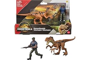 Mattel Jurassic World Rebirth Human & Dinosaur Figure Pack, Duncan Kincaid & Velociraptor, Movie Accurate 3.75 Inch Scale, Posable Collectible