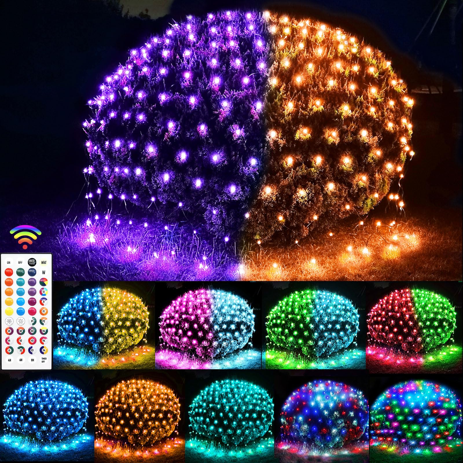Photo 1 of 240 LED Net Lights, 35 Colors Changing Christmas Net Lights Outdoor Clear Wire, 14.8ft x 5ft Connectable Halloween Mesh Lights for Bushes Christmas Tree Holiday Wedding Party Hedge Patio Decor