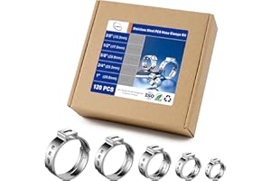 PEX Cinch Clamp Rings Kit (120 PCS), 5 Sizes in 3/8" 1/2" 5/8" 3/4" 1", 304 Stainless Steel Single Ear Hose Clamps for Plumbing and Pipe Fitting Connections, PEX tubing Pipe Fitting by RTHIEAI