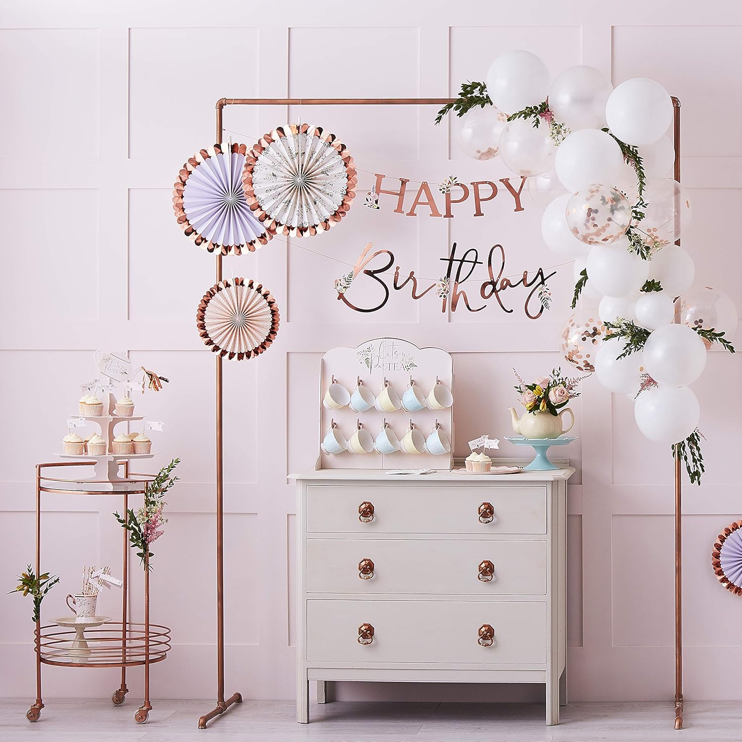 Ginger Ray Lets Partea Afternoon Tea Party Balloon Bunting - Lets Par Tea, Rose Gold - Image 3
