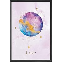 SIGNWIN Framed Canvas Wall Art Sparkle Gold Love with Violet, Pink, Blue Moon Astronomy & Space Cosmic Watercolor Abstract Modern Scenic Relax/Calm for Living Room, Bedroom, Office - 16