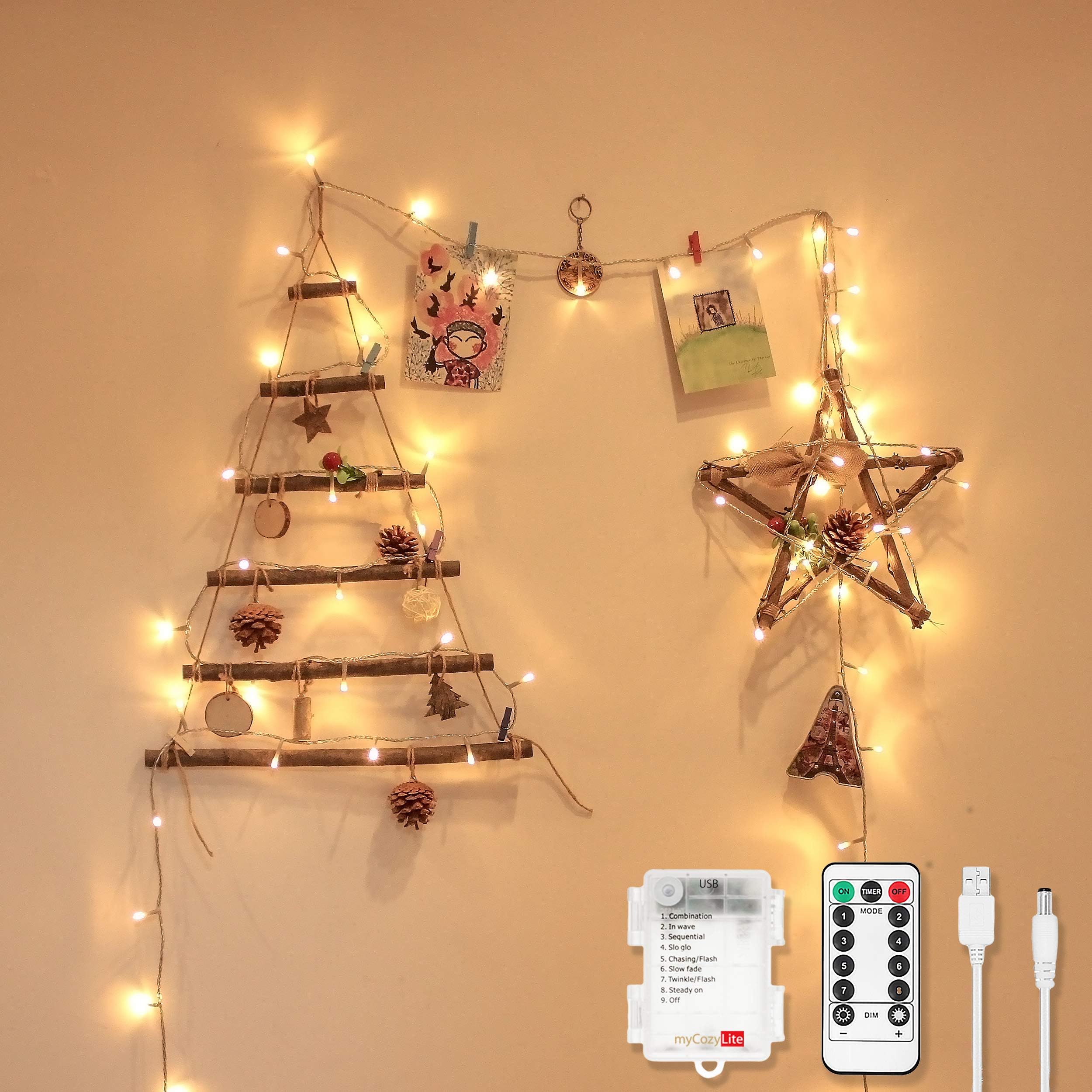myCozyLite LED String Lights, USB and Battery Powered, 16.4ft with 50 Warm White Decorative Lights, Dimmable, Remote Control with Timer, Waterproof for Indoor and Outdoor Decoration