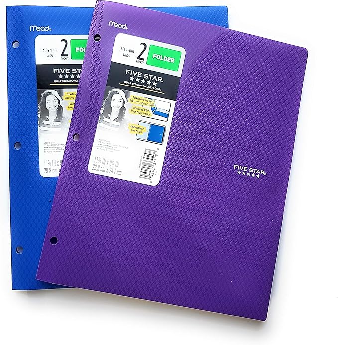 Five Star 2 Pocket Folder, StayPut Tabs, Plastic, Three