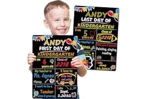 BeYumi First and Last Day of School Board Sign, 13.8" x 9.8" School Bus Double Sided My 1st Day of School Wooden Chalkboard Sign Photo Prop Back to School Supplies for Kids Preschool