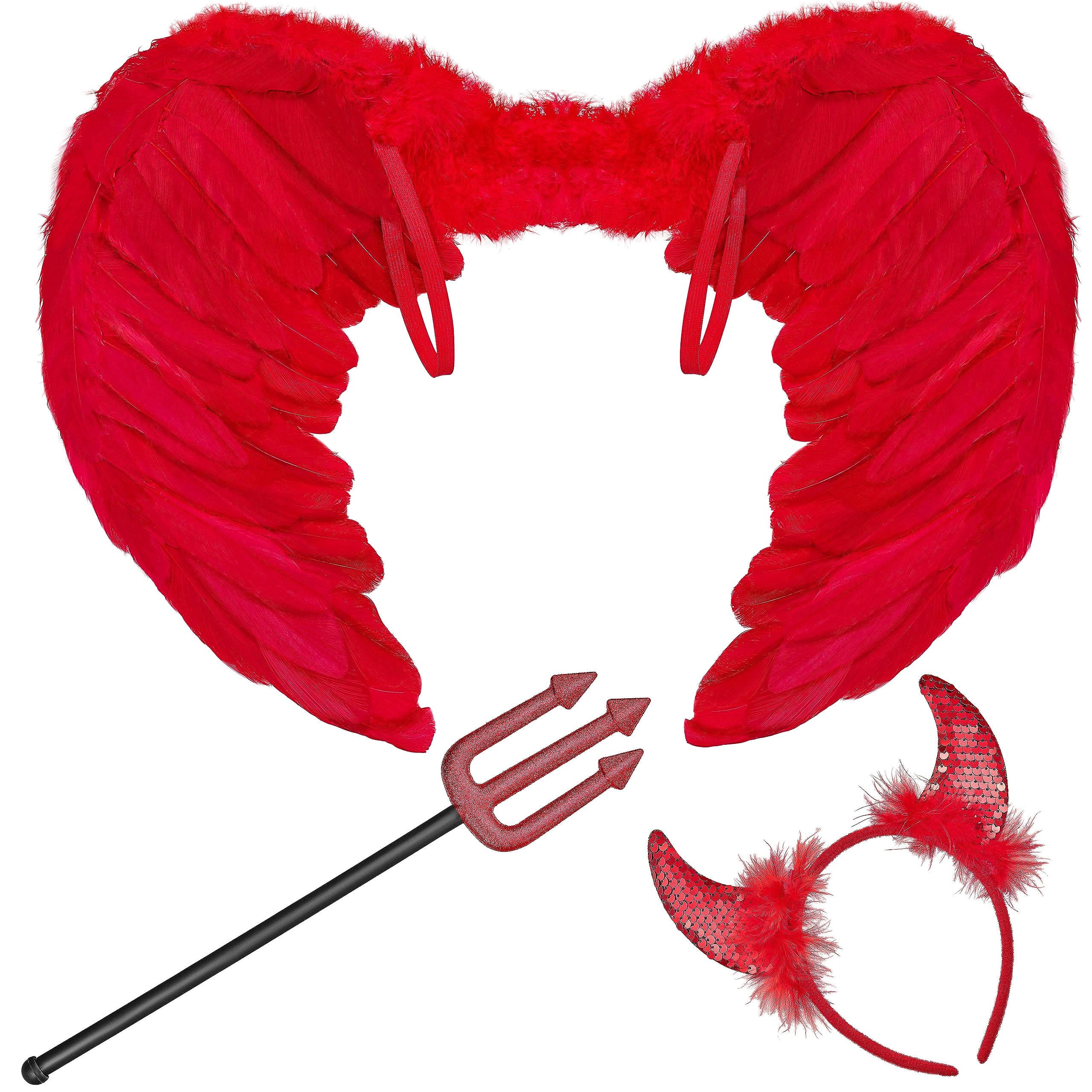 Balinco Red Devil Costume Set, Devil Horns, Wings, Trident, Adult Unisex Halloween Costume