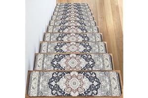 Vamcheer Carpet Stair Treads for Wooden Steps, Indoor 15 Pack 30"X8" Extra Non Slip Reusable Staircase Step Treads, Soft Rubber Safety Stair Mats for Pets & Elders, Grey Stair Rugs Runner