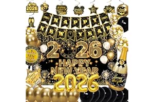 HABDJILTY New Years Eve Party Supplies 2026 with happy New Year Banner,Backdrop,Balloons,for New Year Party Decorations