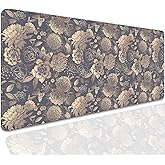 Vintage Roses and Peonies Desk Pad Mouse Pad,Dark Floral Mouse Mat with Stitched Edges,Non-Slip Rubber Base Black Mousepad for Office PC Keyboard Laptop and Home Work Desk Mat(27.5X11.8 in)