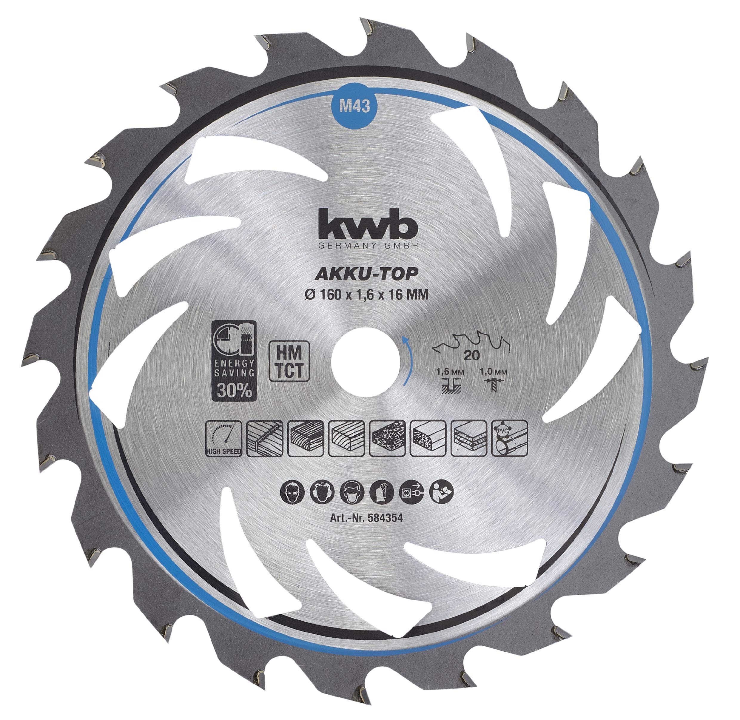 kwb 160mm Circular Saw Blade for Smooth Cuts, Ideal for Cordless Tools, Suitable for Soft and Hardwood, Plywood, and Chipboard
