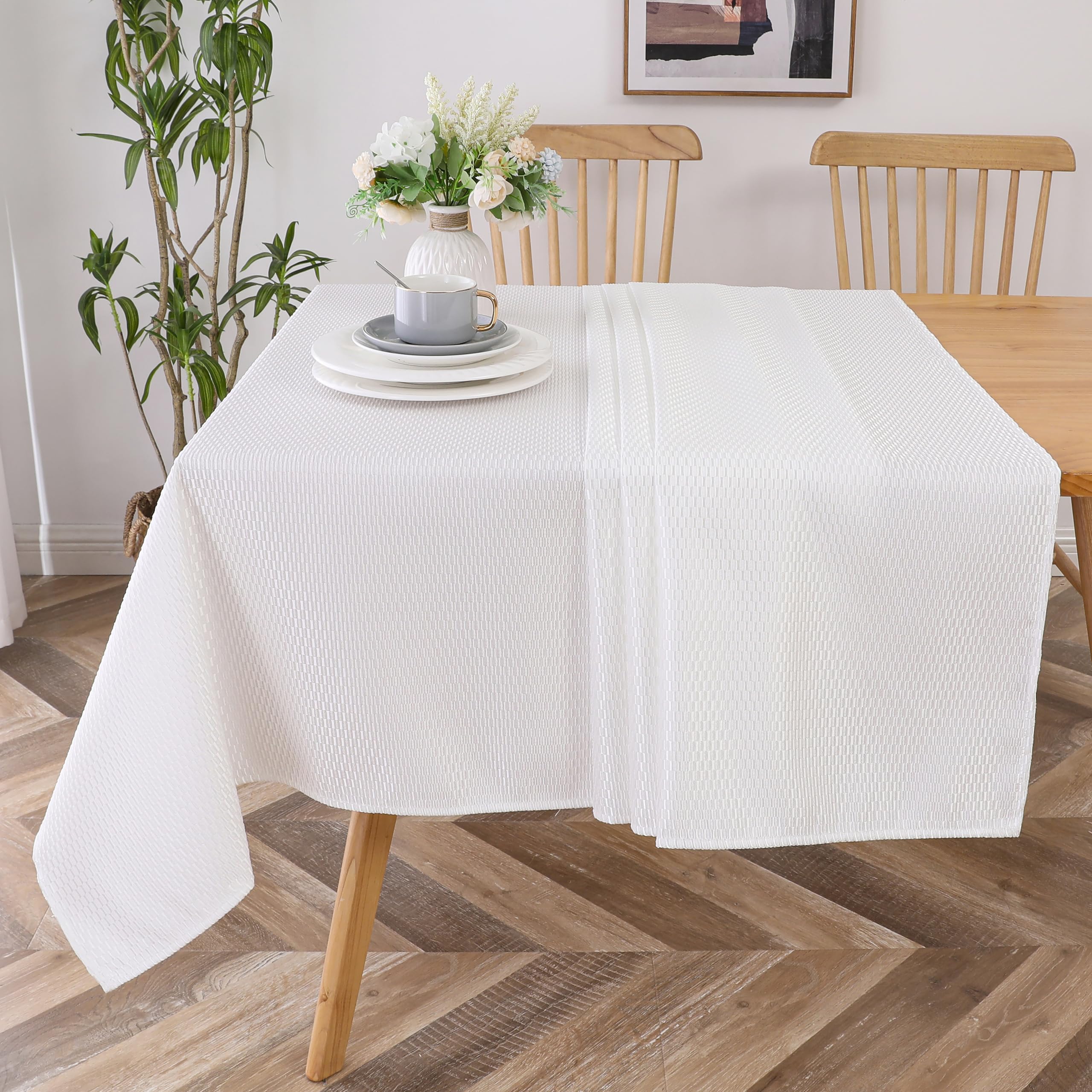 Majestic Giftware Chenille Tablecloths for Rectangle Tables | (60/90) – TC1379 Chenille – White Hem Stitch Dining Table Cover | Decorative Washable Tablecloth for Home Kitchen & Dining
