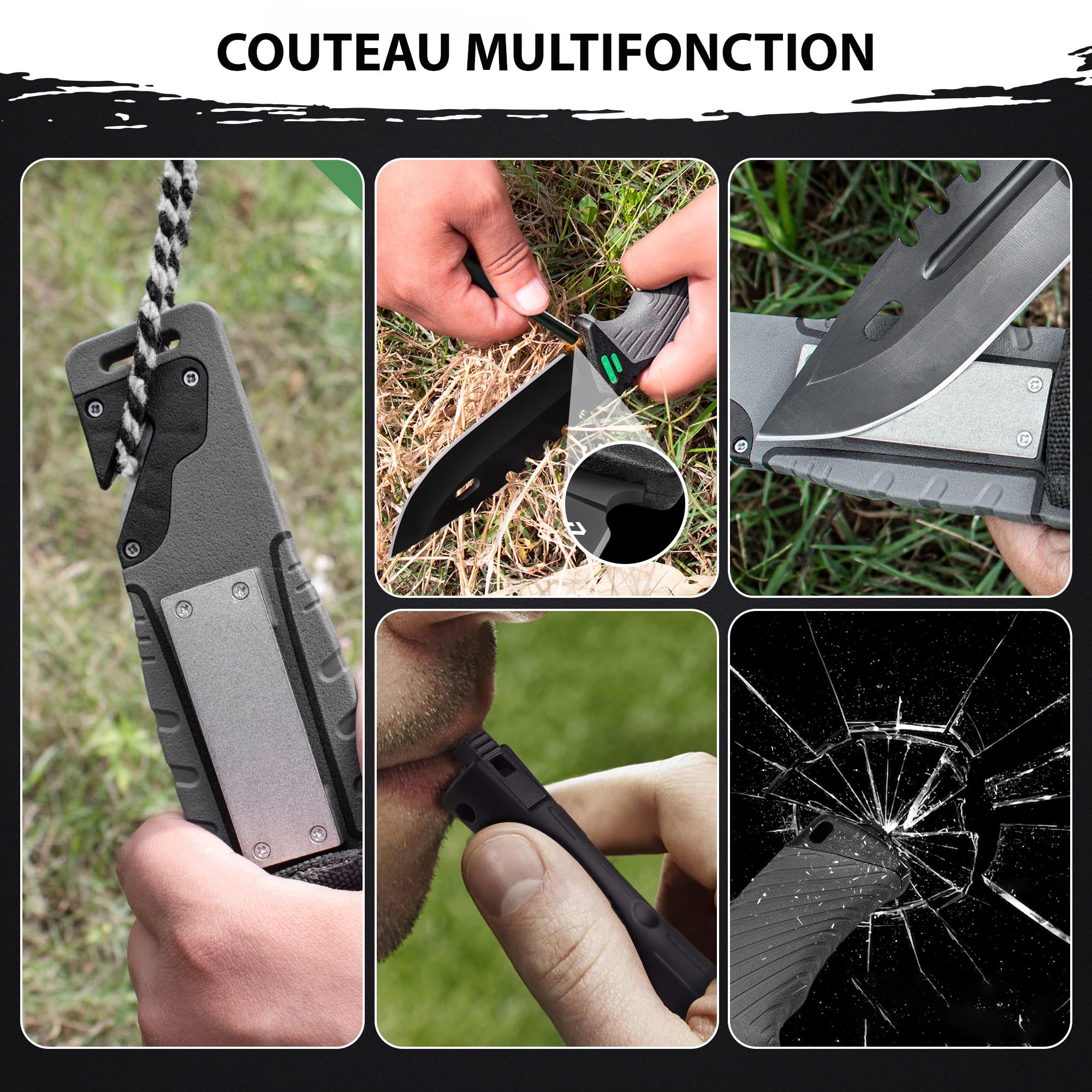 naifu® - The Hunter X Outdoor Messer Jagdmesser 12 CM - mit Kydex Holster - Bushcraft Messer - Perfektes - Feuerstarter und Schleifstein enthalten 4