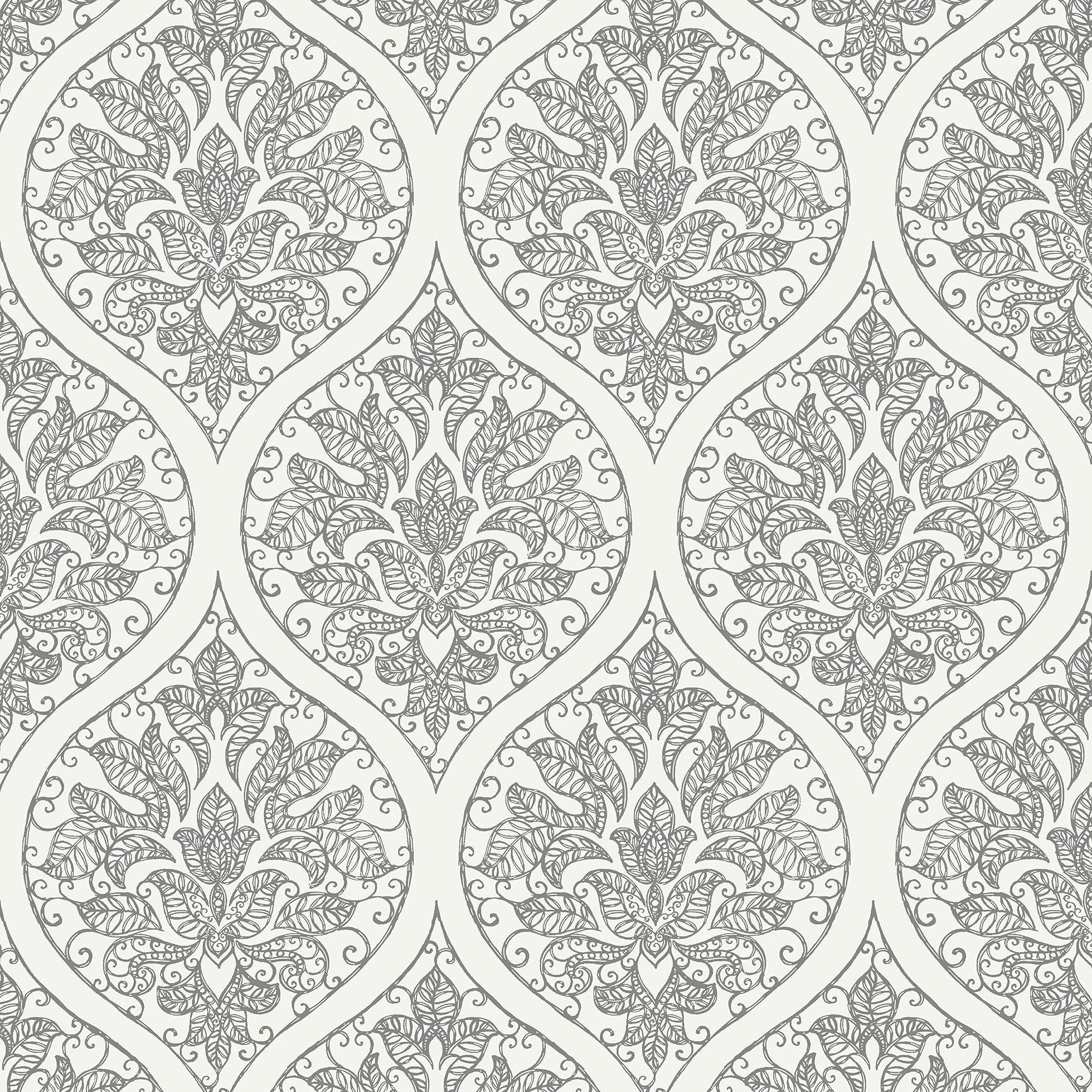 Galerie 7002 Emporium Ogee Wallpaper, Cream/Silver, 10m x 53cm