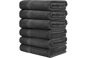 QUBA LINEN Hotel & Spa 100% Cotton Bath Towels Pack of 6, Ultra Soft, Quick Dry, Lightweight, Highly Absorbent, Perfect for Face, Hands, Spa, Gym, Hotel, Resort & Daily Use - Grey (24" x 48")