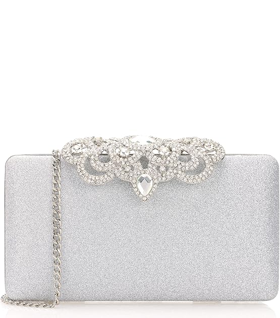 Dexmay Rhinestone Clutch Bag with Crystal Crown Clasp Women Evening Handbag Formal Party Purse