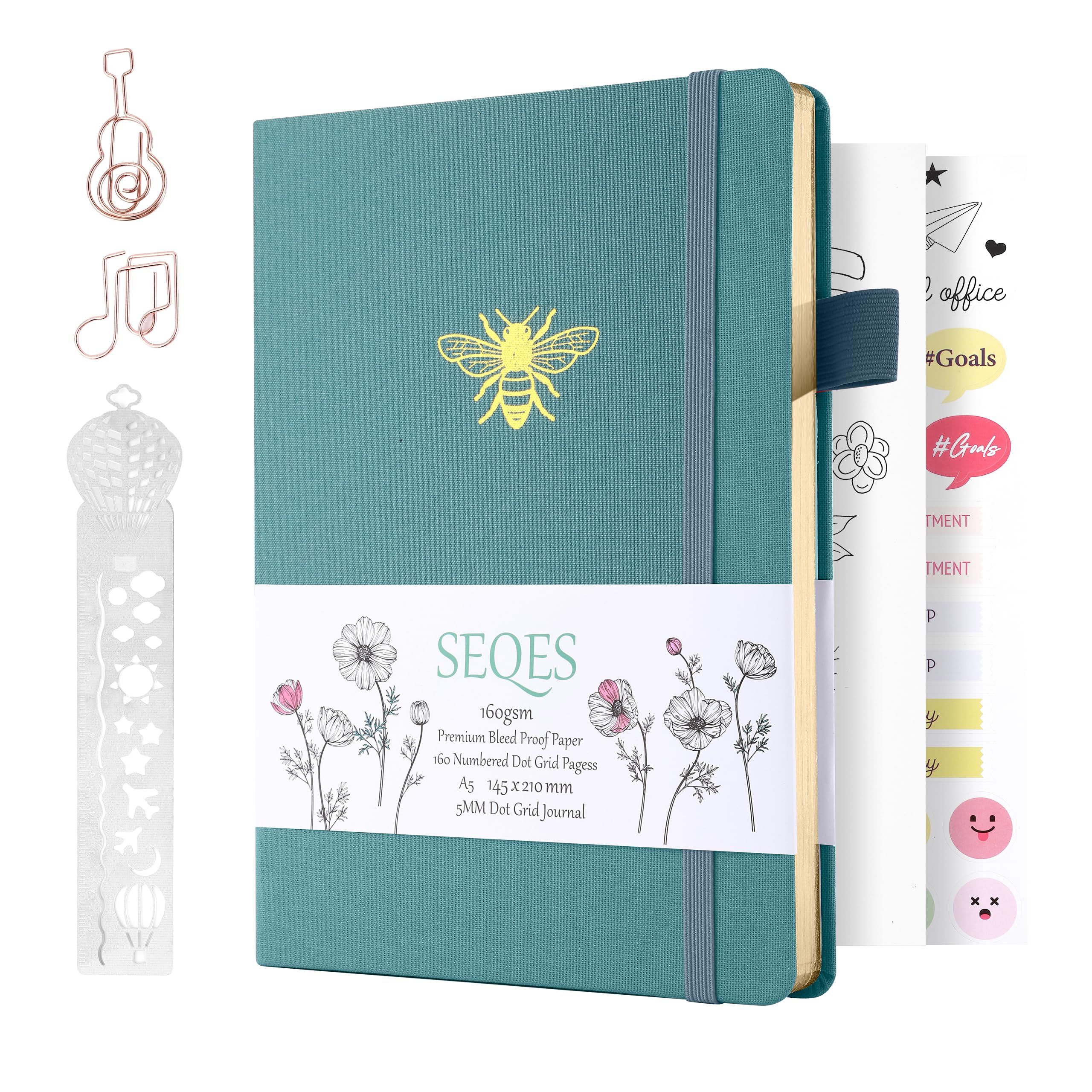 SeQeS Dotted Journal - A5 Dot Grid Notebook with pages number,160gsm Bleedproof Paper,Silver Edge,Bullet Journals, and journaling…