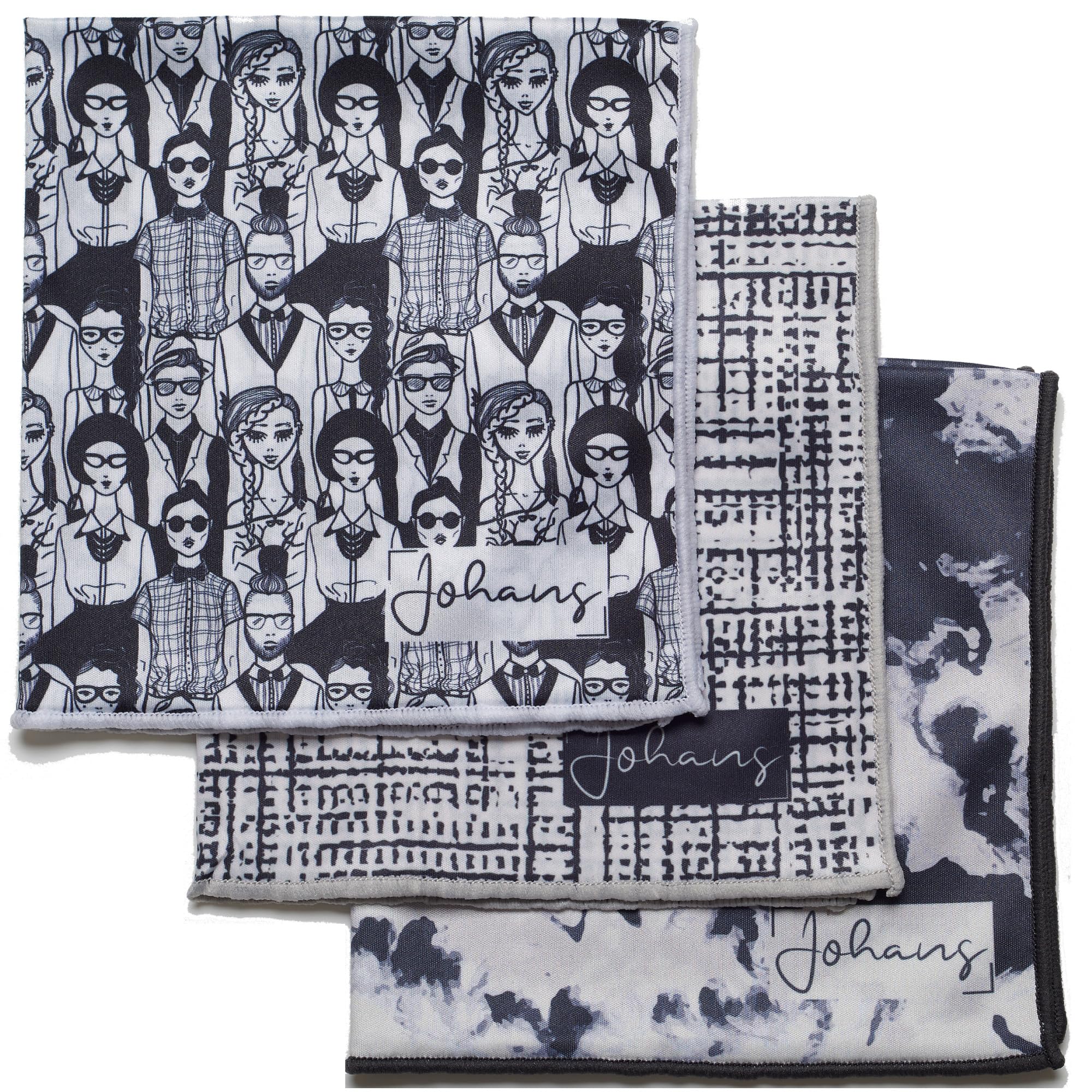 Johans® XXL Microfibre Cloth for Cleaning Smartphone, Tablet, Glasses, Display, Camera, Display Cloth, Glasses Cleaning Cloth, Cleaning Cloth, Optical Quality in 30 x 30 cm (3 Bundles: Black & White)