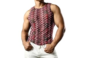 JOGAL Mens Boho Summer Tank Top Sleeveless Muscle Mesh Shirt