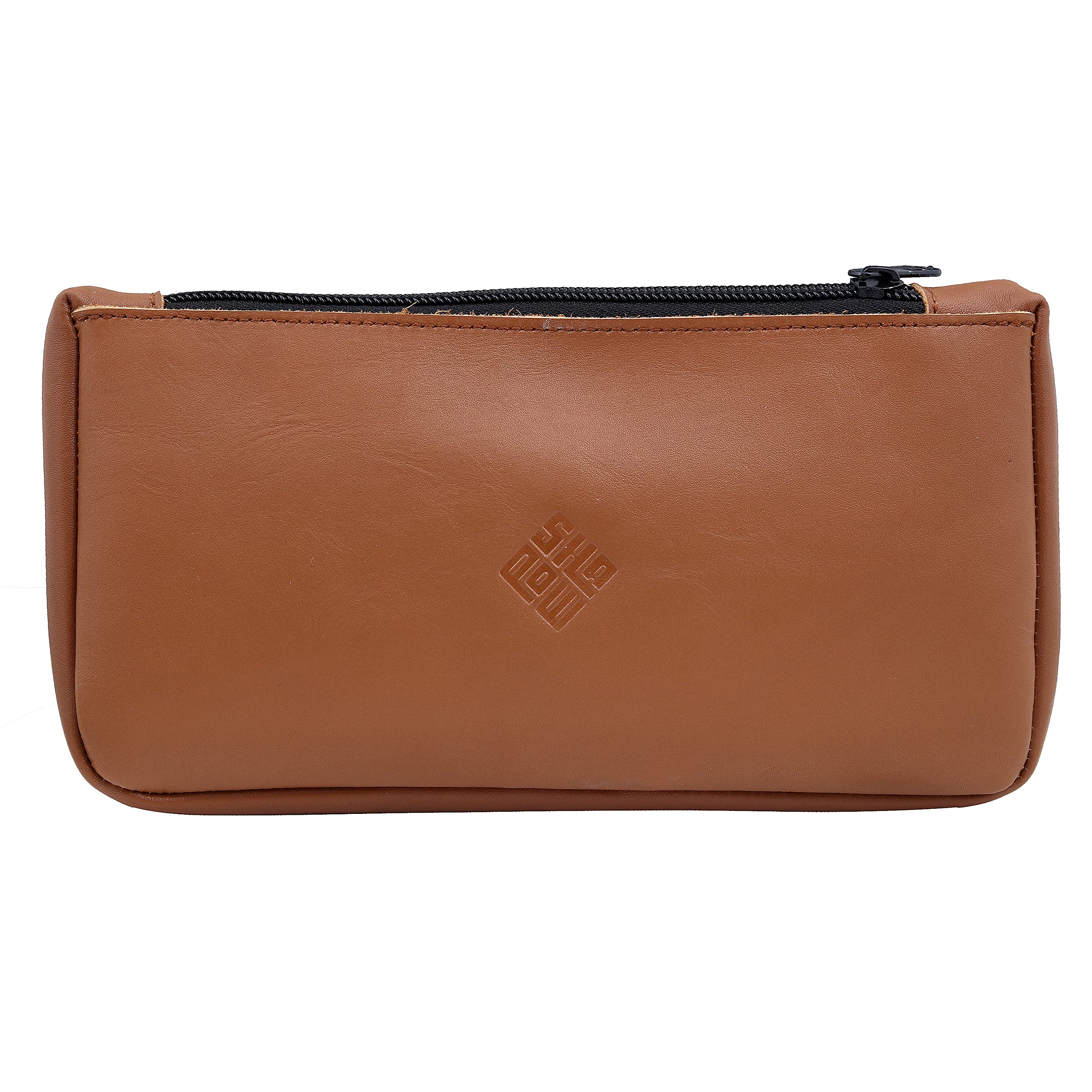 SHADOW DANCE UK Brown Leather Pencil Case Clutch Art Camel Makeup Mobile Phone School Stationery Bag for Pens, Markers, Change, Coins (Clutch Case, Brown)