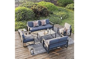 Green4ever Aluminum Patio Furniture Set, 6 Pieces Modern Outdoor Conversation Set All-Weather Metal Sectional Couch Sofa Upgraded Foam-Filled Cushions with Ottoman and Coffee Table (Grey)
