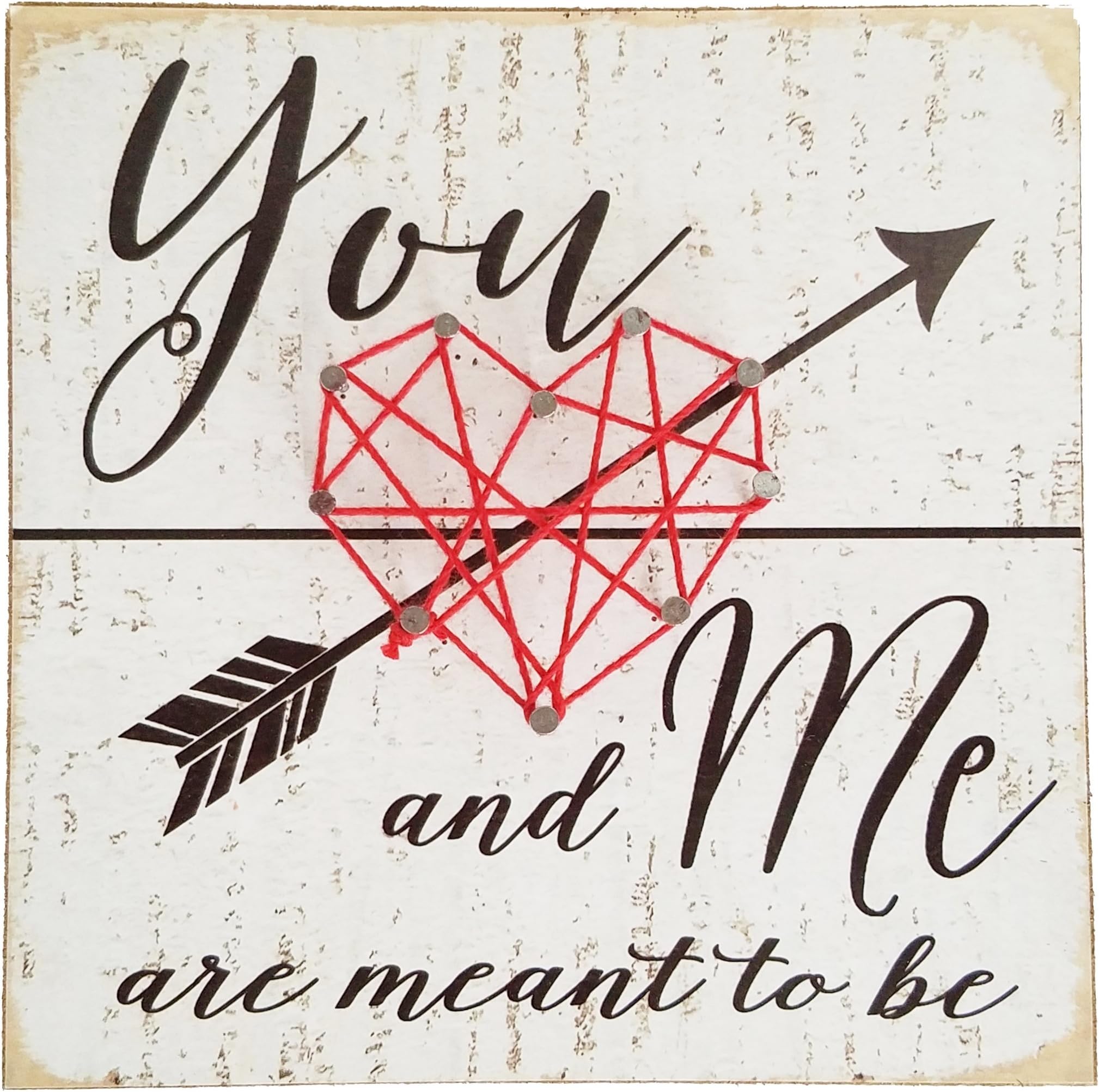 Artsicraft I Love You Quote Art "You And Me Are Meant To Be" String Heart Wood Sign- Anniversary,Wedding Gift, and Table Decor, Vintage hipster string design, Arrow with Heart
