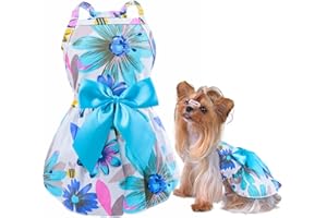 MSNFOASM New Spring Summer Puppy Dog Dress,Cute Colored Sun Flower Dog Bow Skirt for Small Girl Dogs(White Sunflower,XS)
