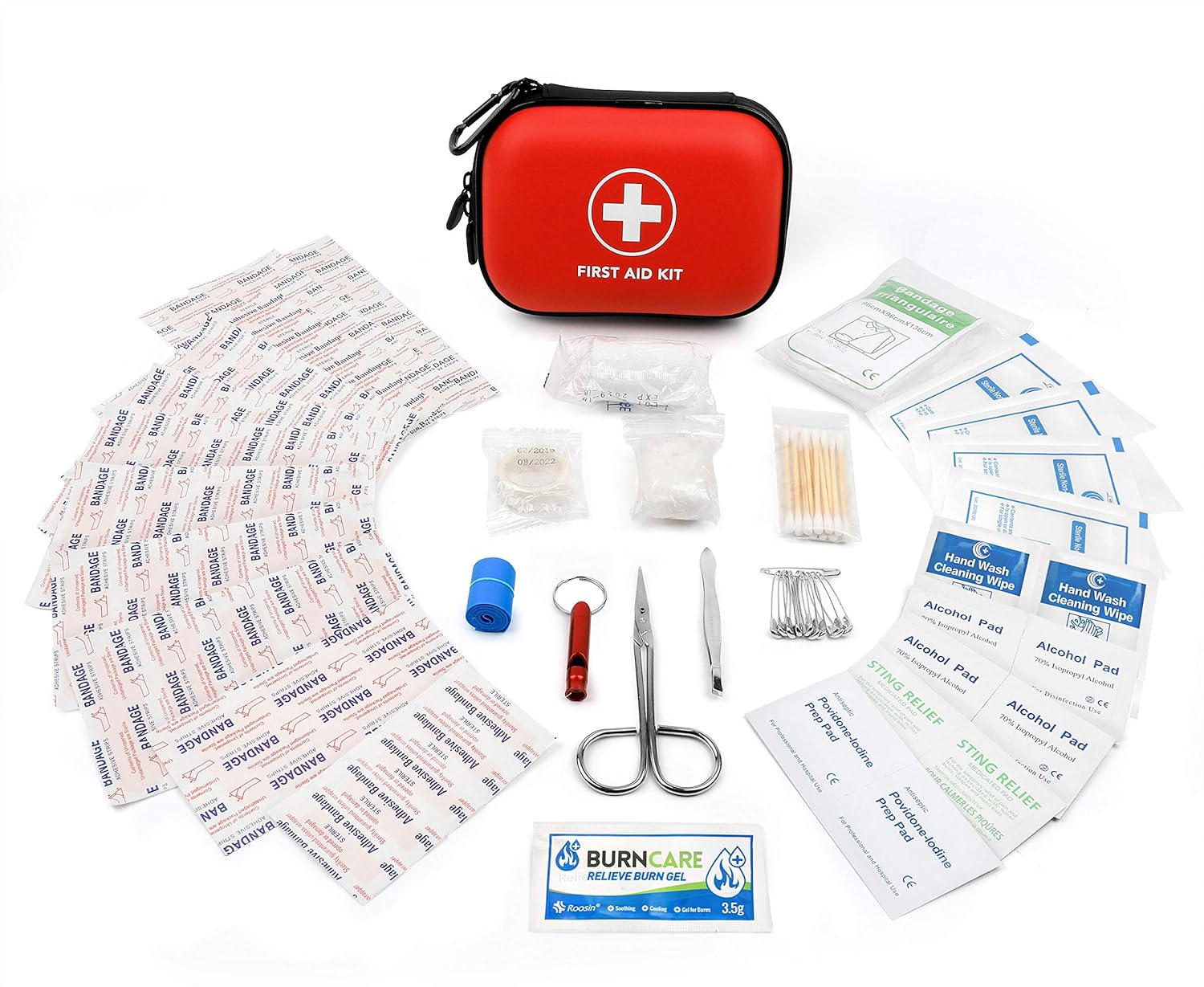 Mini First Aid Kit, 100 Pieces Small Water-Resistant Hard Shell Case - Perfect for Travel, Outdoor, Home, Office, Camping, Hiking, Car (Red): Health & Personal Care