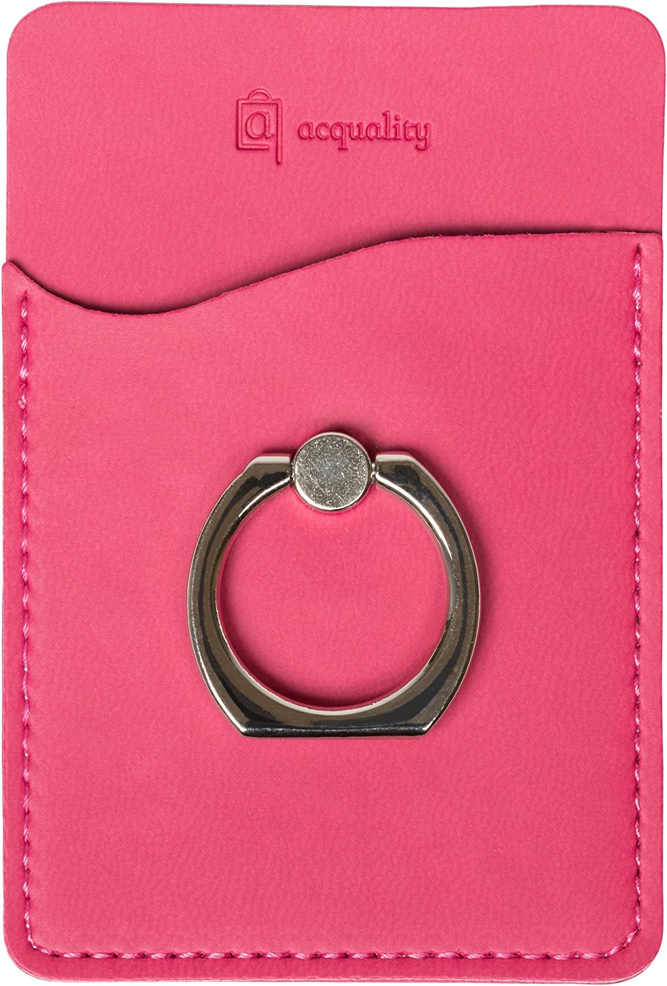 Acquality PU Leather Cell Phone Wallet/Pocket/Card Holder with Ring Stand for Mobile Devices, Adhesive Sticker Back (Berry)