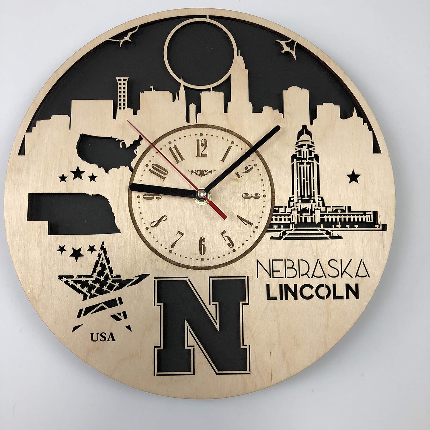 Amazon.com: Nebraska Lincoln Skyline Wall Clock Eco Friendly Wood