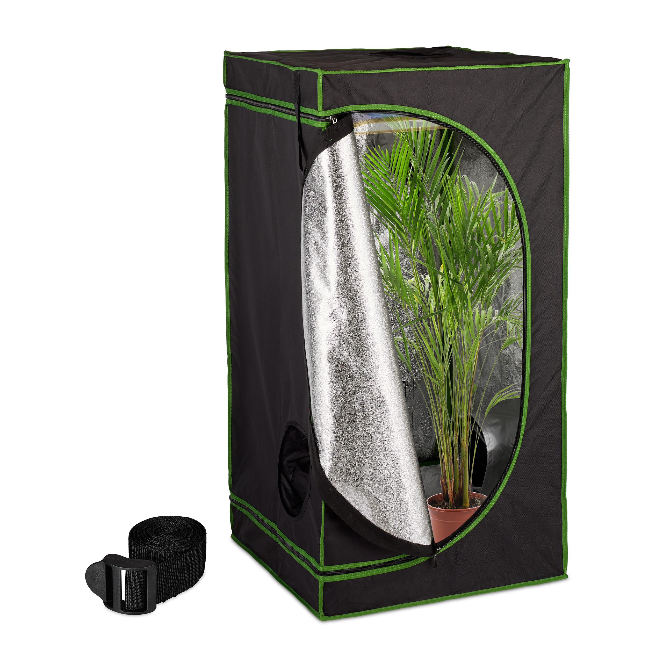 Relaxdays Grow Tent, Plant Cultivation, Reflective Foil Inside, Mini Greenhouse, HxWxD: 120 x 60 x 60 cm, Black/Green