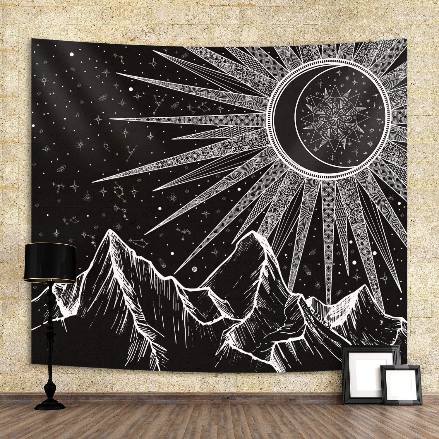 Tapestries - Tapestry Wall Hanging Sun Moon Stars Space Psychedelic Black and White Tapestries Wall Tapestry for Bedroom Aesthetic Home Wall Décor (60x80 Inches, 150x200 cm, Moon)