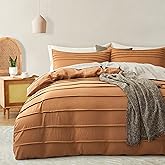 Oli Anderson Pumpkin Brown Duvet Cover Queen Size - Pleated Queen Duvet Cover, 3PCS Soft and Breathable Textured Bedding Set with Zipper Closure(Pumpkin Brown,90"x90")