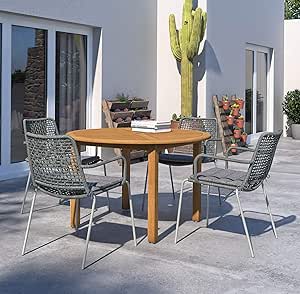 Amazon Com Brampton Woodbury 5 Piece Outdoor Round Dining Table Set Ideal For Patio And Indoors Light Teak Finish Garden Outdoor