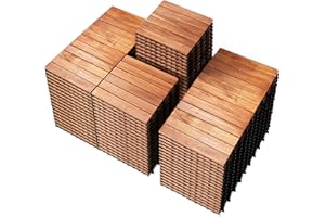 PrimeZone 108 PCS Solid Acacia Wood Interlocking Patio Deck Tiles - 12" x 12" Indoor Outdoor Waterproof Flooring Tiles for Balcony, Backyard, Garden & Poolside, All Weather Use, Natural Wood