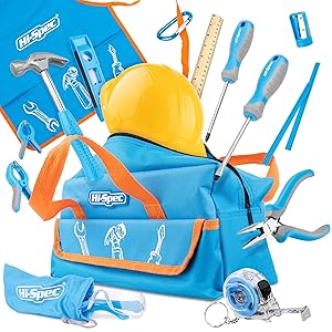 Hi-Spec 15 Piece Children's Tool Kit with Real Small-Sized Hand Tools, Safety Goggles and Play-Work Hat All in a Convenient Storage Bag