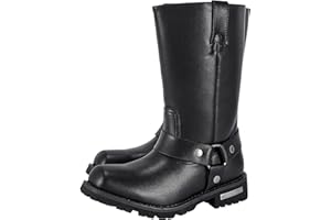 RiderVibe Men's Motorcycle Boot Black Riding Boots for Biker-Waterproof PU Leather Mid Calf Fashion Casual Boots